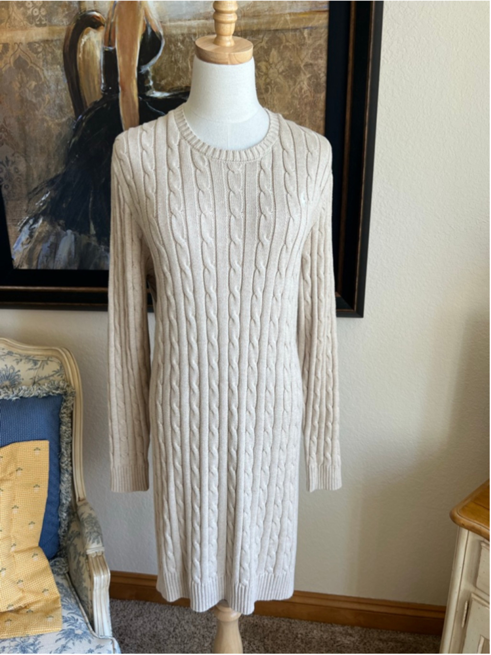 New Polo Ralph Lauren Beige Cable Knit Long Sleeve Dress XL - Picture 3 of 7